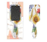 Pettine per capelli antistatico con cuscino d'aria, spazzola per capelli con girasoli, papaveri, mais, spazzola quadrata per massaggio del cuoio capelluto, per donne e ragazze