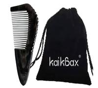Pettine per capelli antistatico in corno di bufalo nero naturale di lusso, da viaggio, portatile, tascabile; riduce i capelli con doppie punte, pettine massaggiante + sacchetto regalo