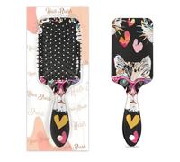 Pettine per capelli antistatico massaggiante con cuscino d'aria, simpatico gatto divertente con occhiali da sole, stile cartone animato, spazzola quadrata per massaggio del cuoio capelluto per donne e