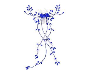Pettine per capelli, con pietre di cristallo e catena con nappe, elegante design a forma di vite, pettine per capelli da sposa, per damigelle d'onore, riccioli updo blu
