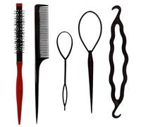 Pettine Per Capelli Da 1 Pezzo E Dispositivo Per Avvolgere I Capelli Da 4 Pezzi, Pettine Cilindrico Con Manico In Legno, Comoda Pettinatura Dei Capelli.