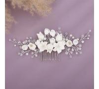 Pettine per capelli da sposa con fiore in argento, con perle, accessorio per capelli, diademi color argento