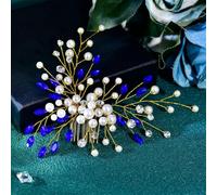Pettine per capelli da sposa, con strass, accessorio per capelli da sposa, per damigella d'onore, con perle, Hp851-blu