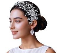 Pettine per capelli da sposa in argento scintillante, con fiore di cristallo, 28 x 9,5 cm, accessorio per capelli unico per spose e feste