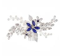 Pettine per capelli da sposa in di zaffiro - Pezzo per capelli stile marchesa con foglie di blu perla per matrimoni, festival, feste di ballo, Argento