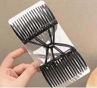 Pettine per capelli elastico regolabile nero, doppia clip per capelli, senza pieghe, accessori per acconciature da donna