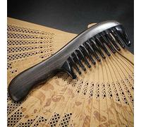 Pettine per capelli in corno nero naturale con manico in legno largo