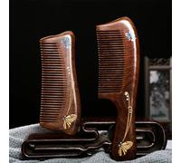Pettine per capelli in legno di sandalo, manico ispessito, pettine per massaggio del cuoio capelluto, 2 pezzi