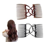 Pettine per capelli magico, stile vintage, con corda elastica a disco, fermaglio per capelli a doppio lato, regolabile, accessori per lo styling dei capelli (2 pezzi)