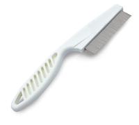Pettine per la toelettatura di cani e gatti, antistatico, rimuove grovigli e tappetini, elimina le macchie di lacrima, 19 cm, perni in acciaio inox con punte rotonde lisce, manico antiscivolo bianco