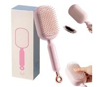 Pettine per massaggio a cuscino retrattile, antistatico, autopulente, per donne e uomini, anti statico, anello di trazione ad aria, spazzola massaggiante per tutti i tipi di capelli (rosa)