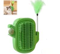 Pettine per massaggio angolare a parete in stile cactus,Scrather a pennello per auto-massaggio con giocattoli di piume, design facile montato a parete con 1 palline da catnip (Green)