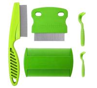 Pettine per Pidocchi 3 Pezzi Con 2 Pinze per Zecche - Set Combinato in Acciaio Inossidabile, Doppio Lato per Animali Domestici (Verde)