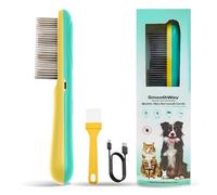 Pettine professionale a 3 file per zecche e pulci per animali domestici, denti in acciaio inox con tecnologia agli ioni negativi, strumento elettrico per la rimozione delle zecche su cani, gatti e