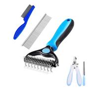 Pettine spogliarellista per cani, kit per toelettatura degli animali domestici, rastrello per sottopelo a doppia faccia, in acciaio inox, tagliaunghie per cani e gatti