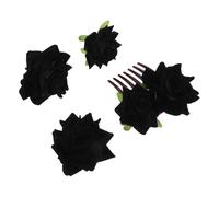 Pettine Sposa Rosa Nera, Metallo e Plastica, Set 1 | 4 Pezzi Pettine a Sette Denti, 2 Fermagli a U, Spilla Fermaglio, per Nozze e Viaggio