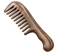 Pettine un Denti Larghi nel Legno di Sandalo Capelli Ricci Pettine nel Legno un Denti Grossi Portatile Strumento per Massaggio Capelli Grosso