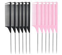 Pettini a coda di topo, 12 pezzi, pettini per intrecciare i capelli, in fibra di carbonio, resistenti al calore, antistatici, per sezionare, separare, acconciare i capelli (nero + rosa)