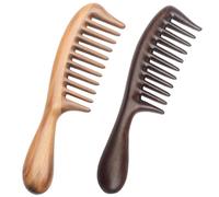 Pettini a denti larghi per donne, 2 pcs da 7, 9x2, 2 pollici di pettine in legno, pettine detangler antistatico di sandalo, di massaggio per capelli ricci e spessi, pettini a denti larghi per d