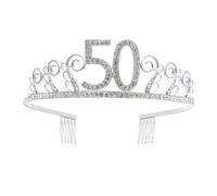 Pettini Compleanno 50 Anni, Lega e Cristalli Argentati | Design Regale con Cifra 50, Finitura Lucida, per Foto e Festa dei Cinquant’anni