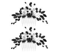 Pettini Decorativi per Chioma da Sposa Neri con Cristalli 2 Pezzi