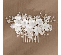 Pettini per capelli da donna in tinta unita con perle e fiori, diademi da sposa, accessori da sposa, stile 3