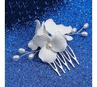 Pettini per capelli da donna in tinta unita con perle e fiori, diademi da sposa, accessori da sposa, stile 18