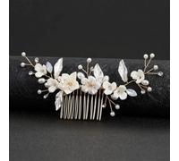 Pettini per capelli da donna in tinta unita con perle e fiori, diademi da sposa, accessori da sposa, stile 4