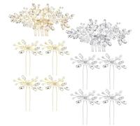 Pettini per capelli da sposa, 10 pezzi, forcine per capelli con cristalli e perle, accessori per capelli eleganti per matrimonio, pettini per capelli argento e oro, set da 5 pezzi, set per spose