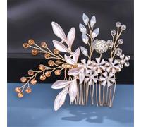 Pettini per capelli da sposa con strass e perle, accessori per capelli, ornamenti per capelli, gioielli dorati4