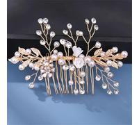 Pettini per capelli da sposa con strass e perle, accessori per capelli, ornamenti per capelli, gioielli dorati3