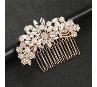 Pettini per capelli dorati con strass e perle, diademi da donna, accessori da sposa, stile 17