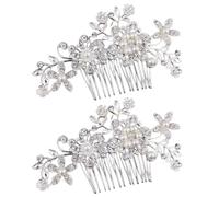 Pettinino argentato per capelli da sposa, 2 Pezzi Pettine per Capelli da Sposa Fermaglio, per Donne e Ragazze, con Fiori di Perle Cristallo Accessori, Capelli Sposa Pettine
