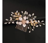 Pettinino per capelli da sposa con perle, accessorio per capelli a forma di fiore con strass, colore: oro