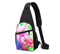 Petto tattico con stampa floreale astratta con vernice floreale, borsa da corsa, marsupio da ciclismo, nero, taglia unica, Multicolore, Taglia unica, Zaini Sling