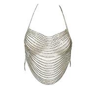 Pettorina-Bikini Catena Strass-Body Chain-Reggiseno Donne Catene Petto Multilayer Halter Backless Tank-Top Chain-Bikini, Misura unica, come descritto