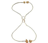 Pettorina per pettorale con strass circolari, top ad arco, catena di supporto per reggiseno per accessori rave per il corpo bling da donna(Golden)