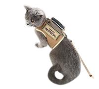 Pettorina tattica per gattino e guinzaglio per camminare, a prova di fuga, regolabile, gilet imbottito elegante, kaki, S
