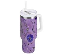 Petunia rustica viola floreale fiore vuoto 1,18 oz bicchiere con coperchio e cannuccia, bottiglia d'acqua sorgente bocca larga tazza per scuola, sport, asilo nido, campeggio e altro