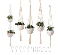 Petutu Set di 5 fioriere macramè, decorazione bohémien, in corda di cotone, per piante, per interni ed esterni, balconi, decorazione da parete (beige)