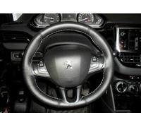 PEUGEOT 2008 COPRI VOLANTE SU MISURA VERA PELLE NERA CON CUCITURE GRIGIE