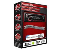 Peugeot 206 Autoradio, Pioneer CD MP3 Autoradio Forti Anteriore USB Ingresso Aux