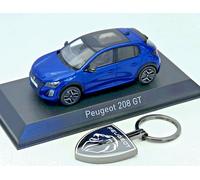 Peugeot 208 GT 2024, Blu Metallizzato, NOREV 1:43, Con Portachiavi