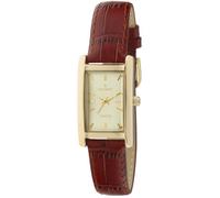 Peugeot Orologio classico da donna placcato oro 14 kt, cassa rettangolare a forma di serbatoio con cinturino in pelle e quadrante facile da leggere