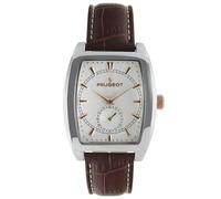 Peugeot Orologio da polso da uomo di forma rettangolare con lancetta dei secondi e cinturino in vera pelle abbinato, Marrone, L, Colore: RAL