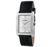 Peugeot Orologio da polso da uomo, rettangolare, con numeri romani, quadrante classico, con cinturino in pelle, Argento/nero., M, Colore: RAL