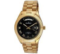 Peugeot - Orologio da uomo "14 K, con numeri romani e numeri romani da uomo, lunetta scanalata di lusso, al quarzo, in metallo e acciaio inossidabile, colore: oro (modello: 1029BK)