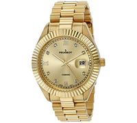 Peugeot Orologio elegante placcato oro 14 K con diamanti e lunetta scanalata e calendario, Oro, L, giapponese