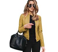 Peuignao Giacca Donna Ecopelle Biker Jacket Finta Pelle Sintetica Donna Stand-up Curvy Primavera Giallo M