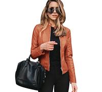 Peuignao Giubbotto Ecopelle Donna Giacca Similpelle Giubbino Giacche Ecopelle Giacca Biker Jacket Faux Leather Jacket Donna Giacca Finta Pelle Sintetica Donna Stand-up Curvy Primavera Arancione XL